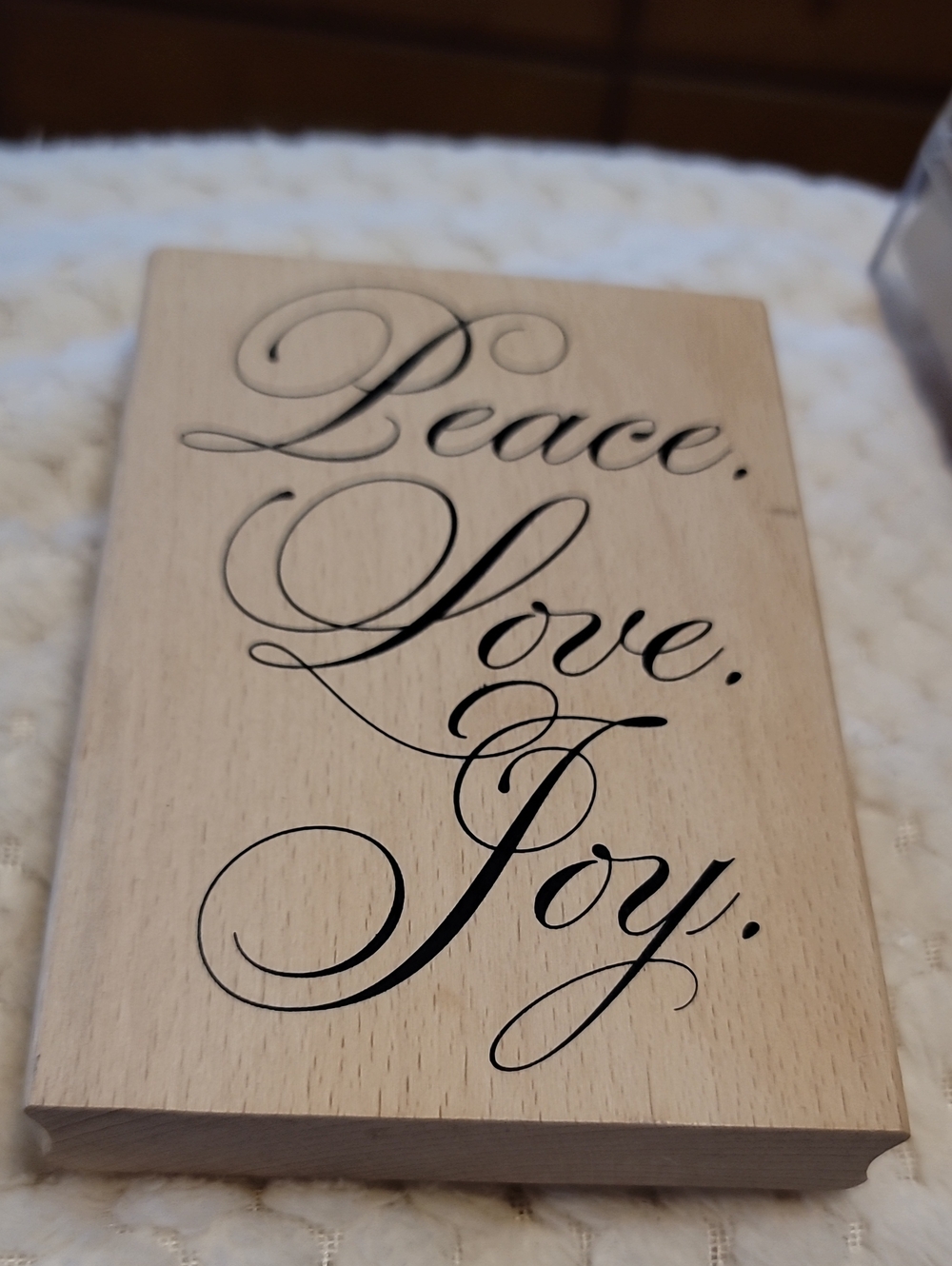 Hampton Art Large Script Peace Love Joy Rubber Stamp